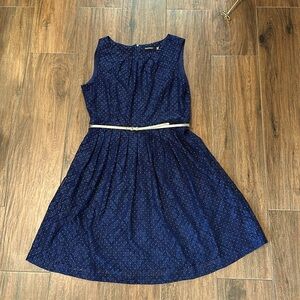 Worn once Ellen Tracy 12 navy with gold dots and belt dress